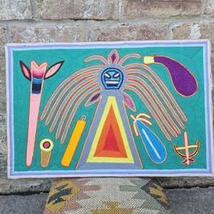 Vintage Huichol Indian Yarn Painting 15x23.5